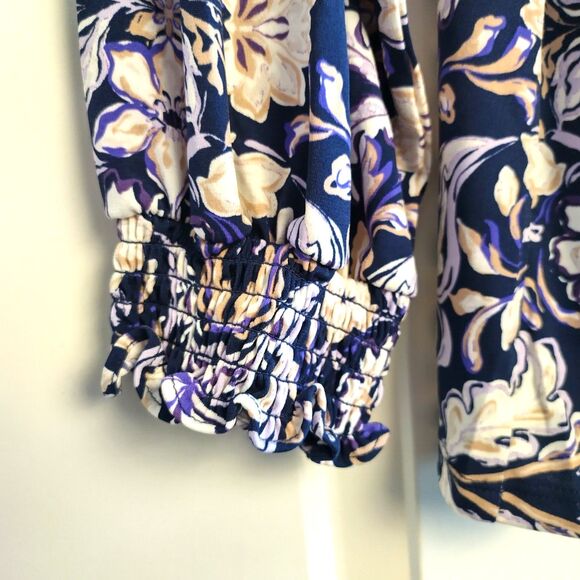 Lane Bryant Stretchy Peasant Blouse Blue Purple 18-20 Boho Popover Fractal - Picture 3 of 6